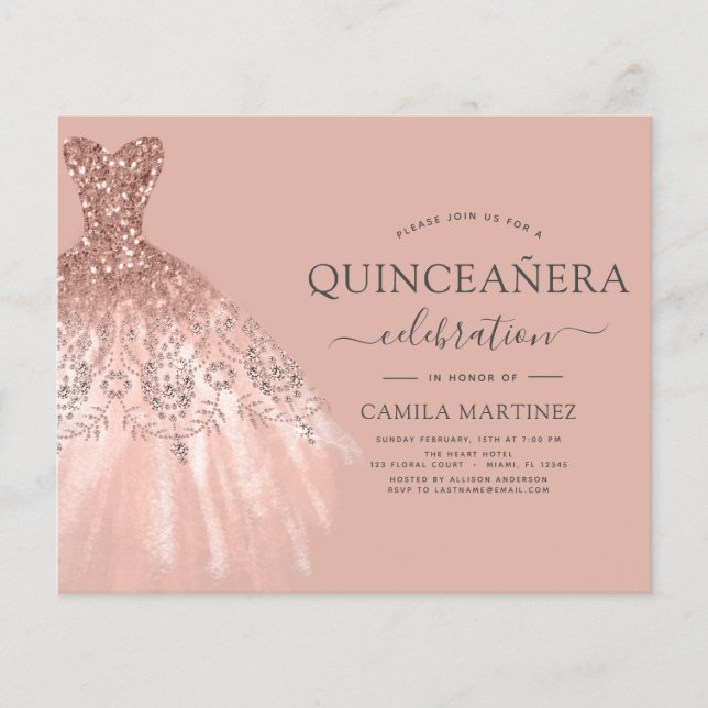 Budget Quinceanera Blush Pink Glitter Invitation (Front)