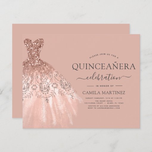 Budget Quinceanera Blush Pink Glitter Invitation | Zazzle