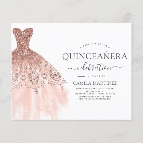Budget Quinceanera Blush Pink Glitter Invitation Flyer