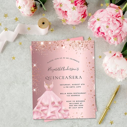 Budget Quinceanera blush pink rose gold dress
