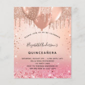 Budget Quinceanera blush pink rose gold invitation (Front)