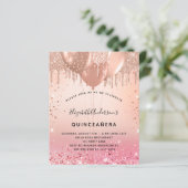 Budget Quinceanera blush pink rose gold invitation (Standing Front)