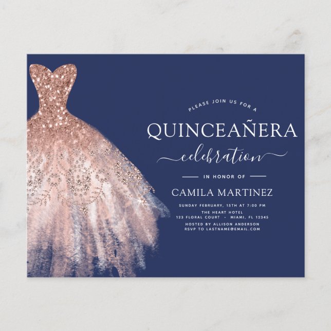 Budget Quinceanera Blush Pink Rose Gold Navy Blue (Front)