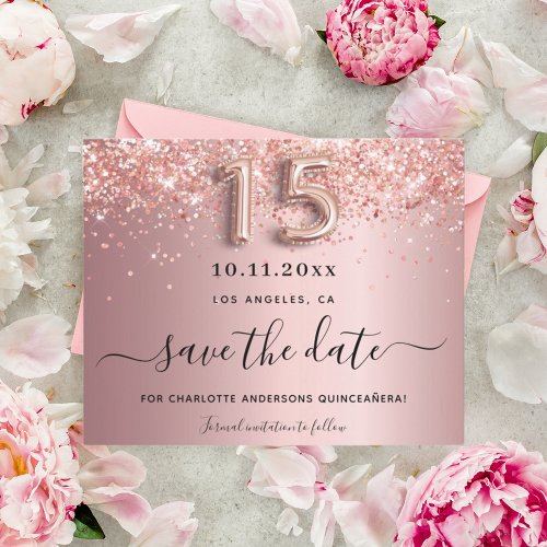 Budget Quinceanera blush pink save the date