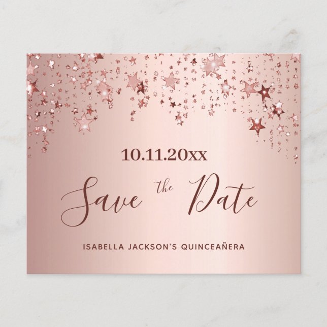 Budget Quinceanera blush rose gold Save the Date (Front)