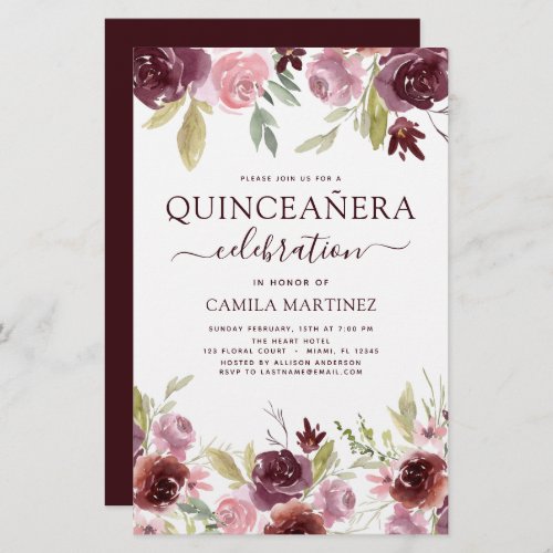 Budget Quinceanera Burgundy Blush Pink Floral