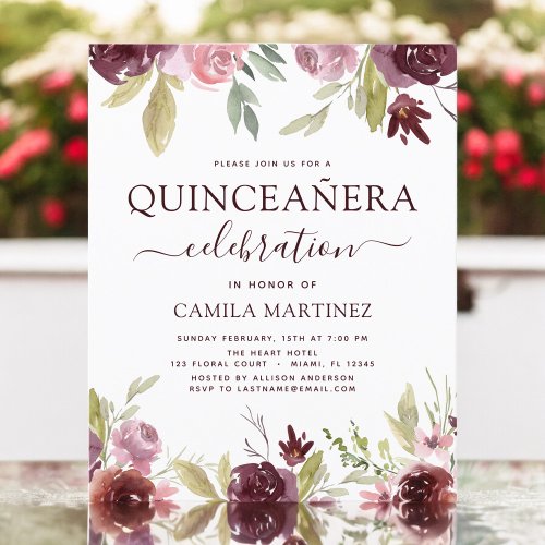 Budget Quinceanera Burgundy Blush Pink Floral