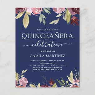 Budget Quinceanera Burgundy Pink Floral Invitation Flyer