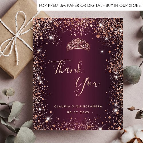 Budget Quinceanera burgundy rose gold thank you