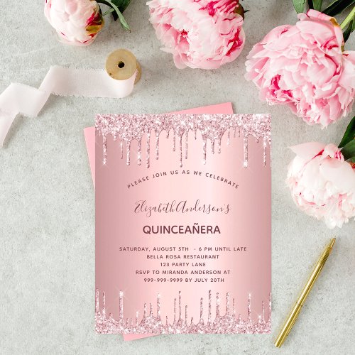 BUDGET Quinceanera dusty rose glitter drips pink