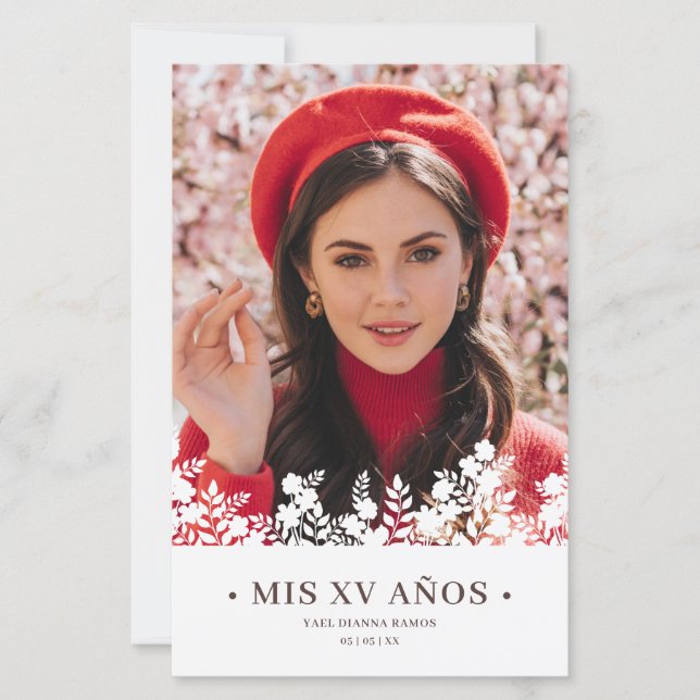 Budget Quinceañera Elegant Floral Frame Spanish (Front)