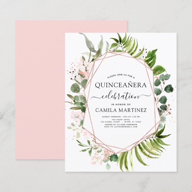 Budget Quinceanera Eucalyptus Rose Gold Geometric (Front/Back)