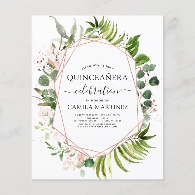 Budget Quinceanera Eucalyptus Rose Gold Geometric Flyer (Front)