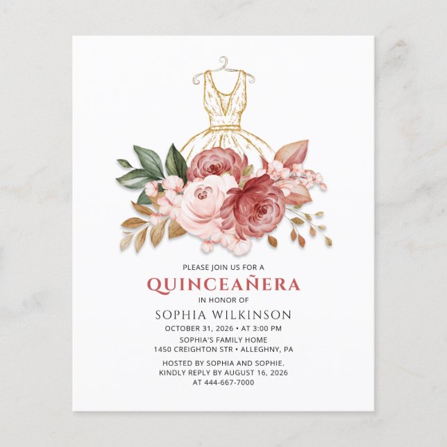 Budget Quinceanera Faux Gold Dress Floral (Front)