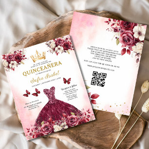 Budget Quinceanera Floral Burgundy Princess