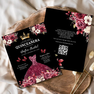 Budget Quinceanera Floral Burgundy Princess  Flyer