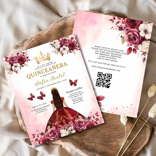 Budget Quinceanera Floral Burgundy Princess  Flyer (Creator Uploaded)