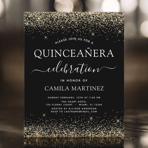 Budget Quinceanera Gold Black Modern Glitter