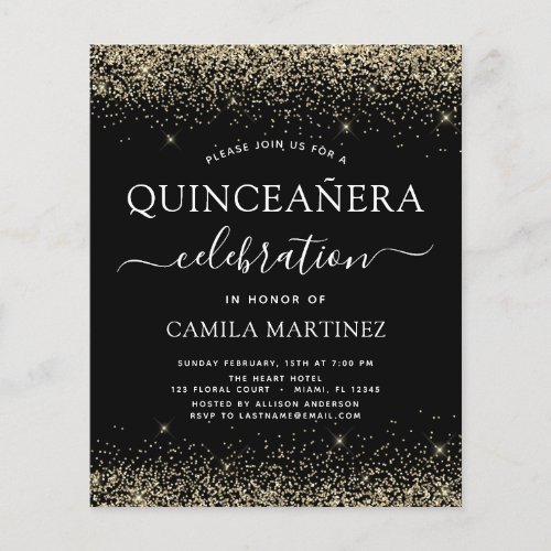 Budget Quinceanera Gold Black Modern Glitter Flyer