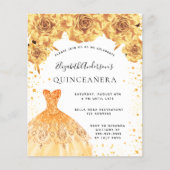 Budget Quinceanera gold dress floral invitation (Front)