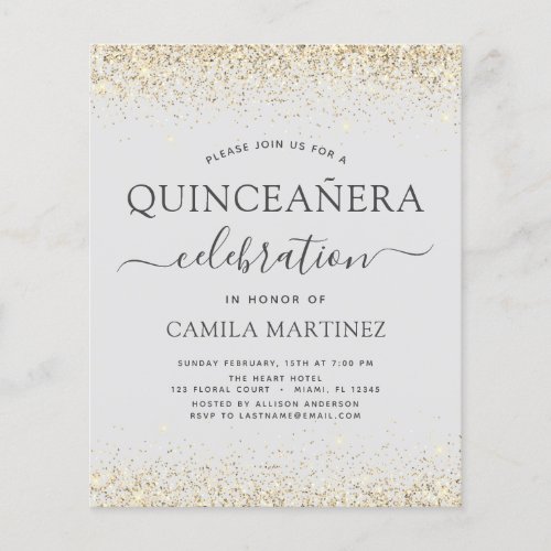 Budget Quinceanera Gold Glitter Invitations Flyer