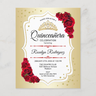 Budget Quinceanera - Gold White Red Invitation Flyer