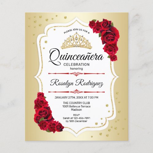 Budget Quinceanera _ Gold White Red Invitation Flyer