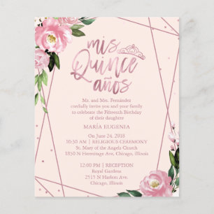 Budget Quinceanera Invitation Bilingual Blush Pink