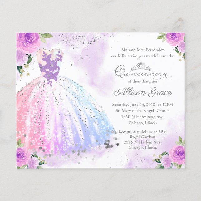 Budget Quinceanera Invitation Bilingual Colorful (Front)