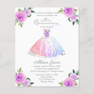 Budget Quinceanera Invitation Bilingual Colorful
