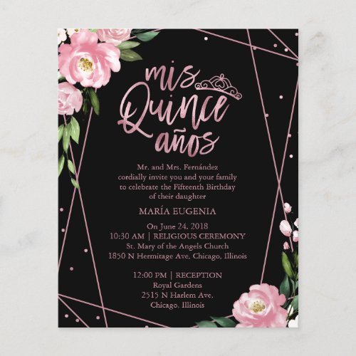 Budget Quinceanera Invitation Bilingual Pink Black