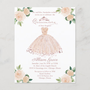 Budget Quinceanera Invitation Bilingual Pink Gown