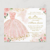 Budget Quinceanera Invitation Bilingual Pink Gown (Front)