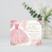 Budget Quinceanera Invitation Bilingual Pink Gown (Standing Front)
