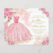 Budget Quinceanera Invitation Bilingual Pink Gown (Front/Back)