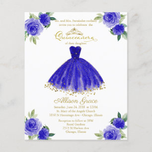 Budget Quinceanera Invitation Bilingual Royal Blue