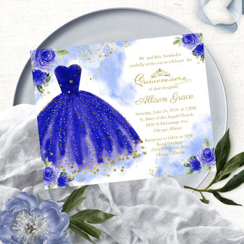 Budget Quinceanera Invitation Bilingual Royal Blue by StampsbyMargherita at Zazzle