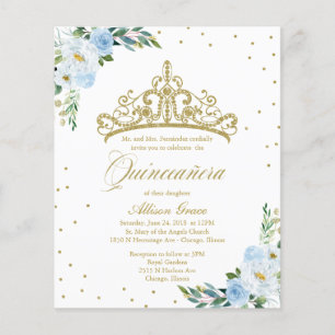 Budget Quinceanera Invitation Bilingual Tiara Blue
