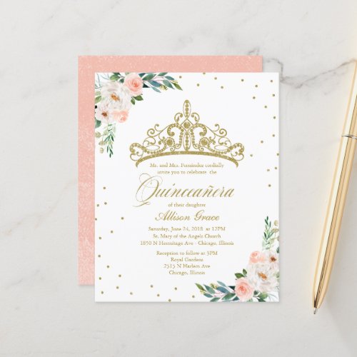 Budget Quinceanera Invitation Gold Tiara