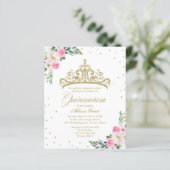 Budget Quinceanera Invitation Gold Tiara (Standing Front)