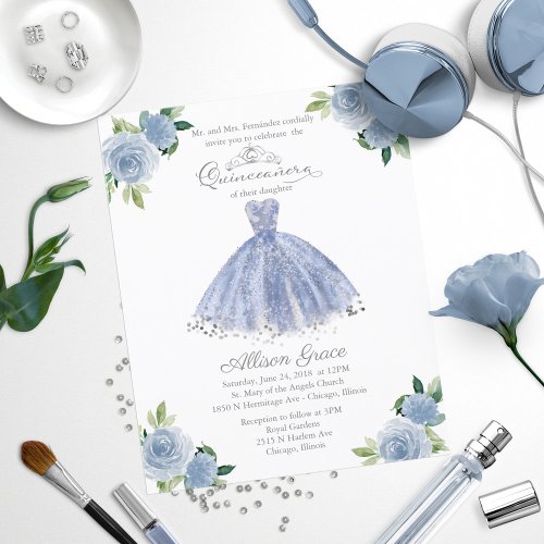 Budget Quinceanera Invitation Light Blue Gown