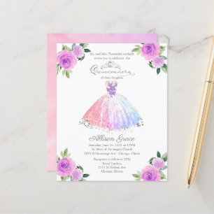 Budget Quinceanera Invitation Pastel Colors Gown