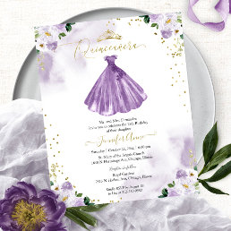 Budget Quinceanera Invitation Purple Floral Gown