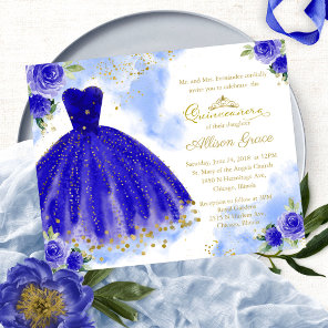 Budget Quinceanera Invitation Royal Blue Gown