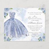 Budget Quinceanera Invitation Silver Blue Gown (Front)