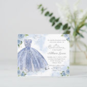 Budget Quinceanera Invitation Silver Blue Gown (Standing Front)