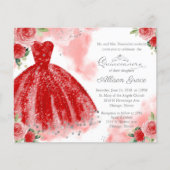 Budget Quinceanera Invitation Silver Red Gown (Front)