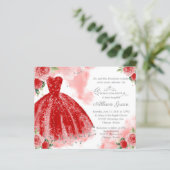Budget Quinceanera Invitation Silver Red Gown (Standing Front)