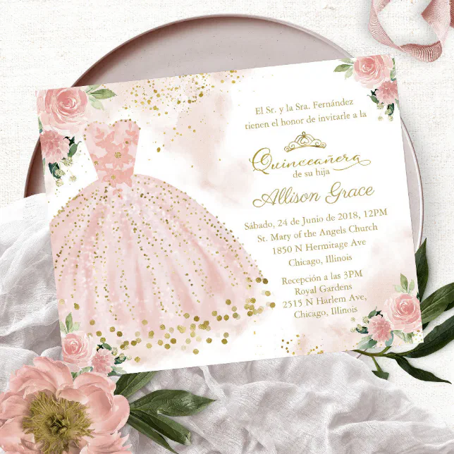 Budget Quinceanera Invitation Spanish Blush | Zazzle