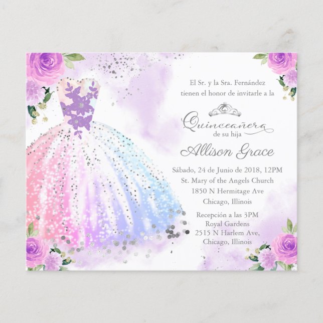 Budget Quinceanera Invitation Spanish Colorful (Front)